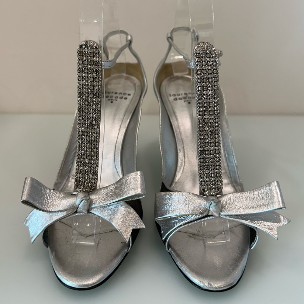 RARE AUTHENTIC LAURENCE DACADE PARIS Vintage Silver and Rhinestone Heels